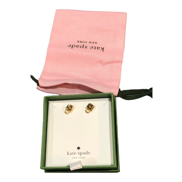 Kate Spade New York Gold Lock and Spade Studs Earrings with box & dust bag new - Picture 3 of 15